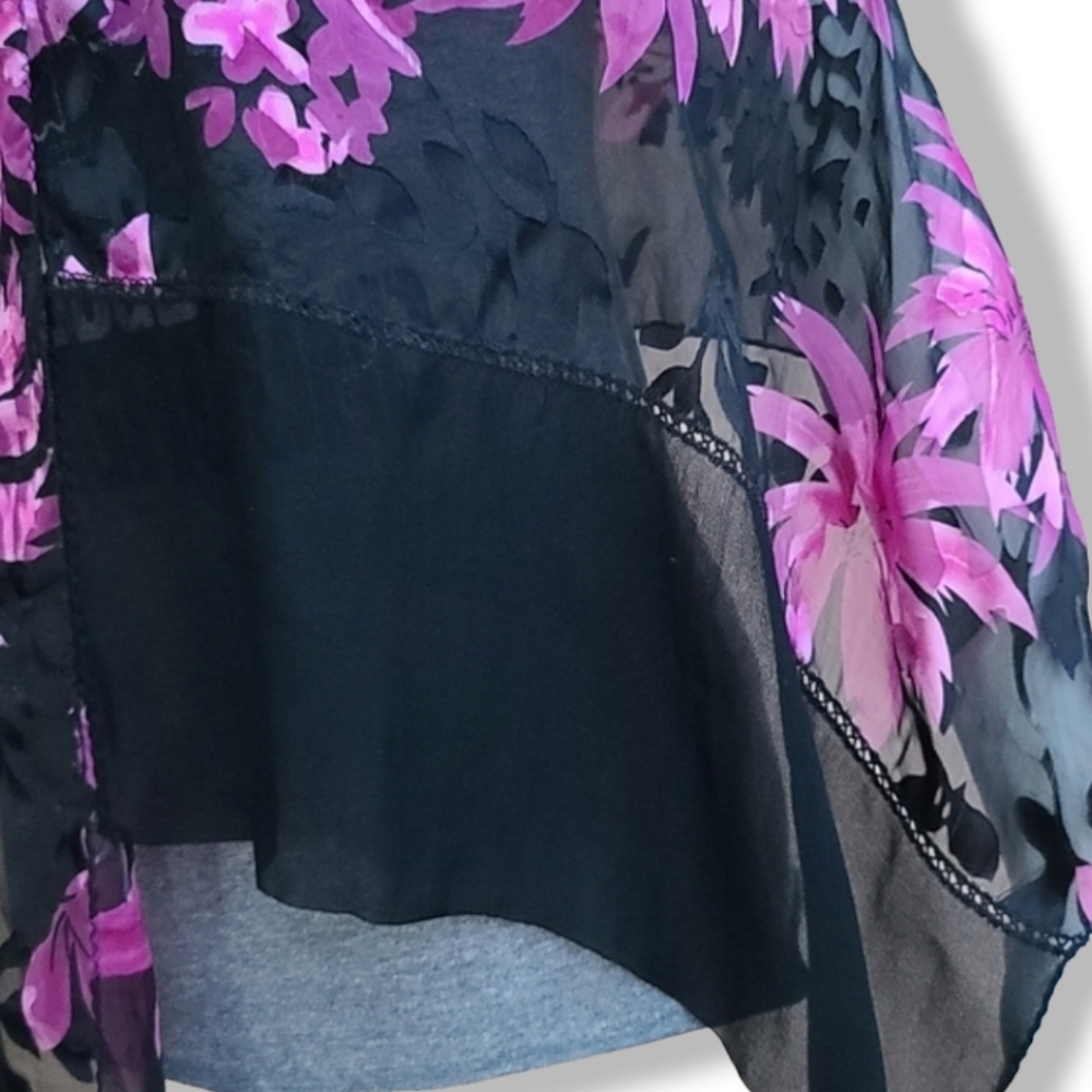 EGYPT Black Purple Floral Rectangular Scarf Semi Sheer Burnout Wrap Shayla Hijab - Picture 10 of 16